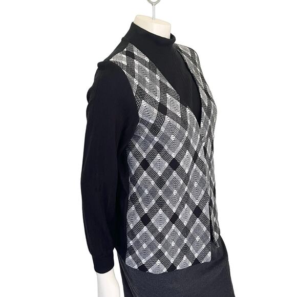 VTG 70s ALFRED DUNNER Ribbed Mockneck Sweater Argyle Plaid Vest Combo SZ SP - Picture 5 of 10